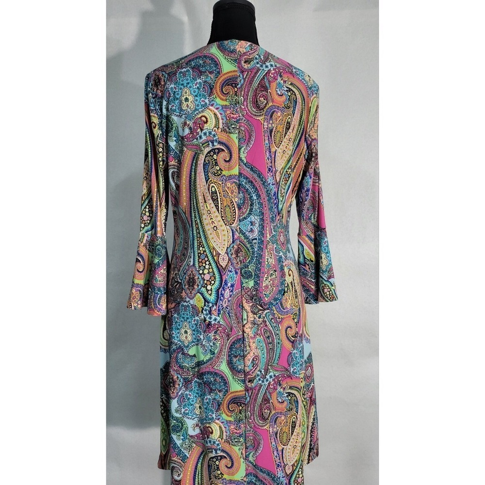 Tommy Hilfiger Womens Paisley Bell Sleeve Shift Dress Multi Color Size 8 Retro - Picture 2 of 9